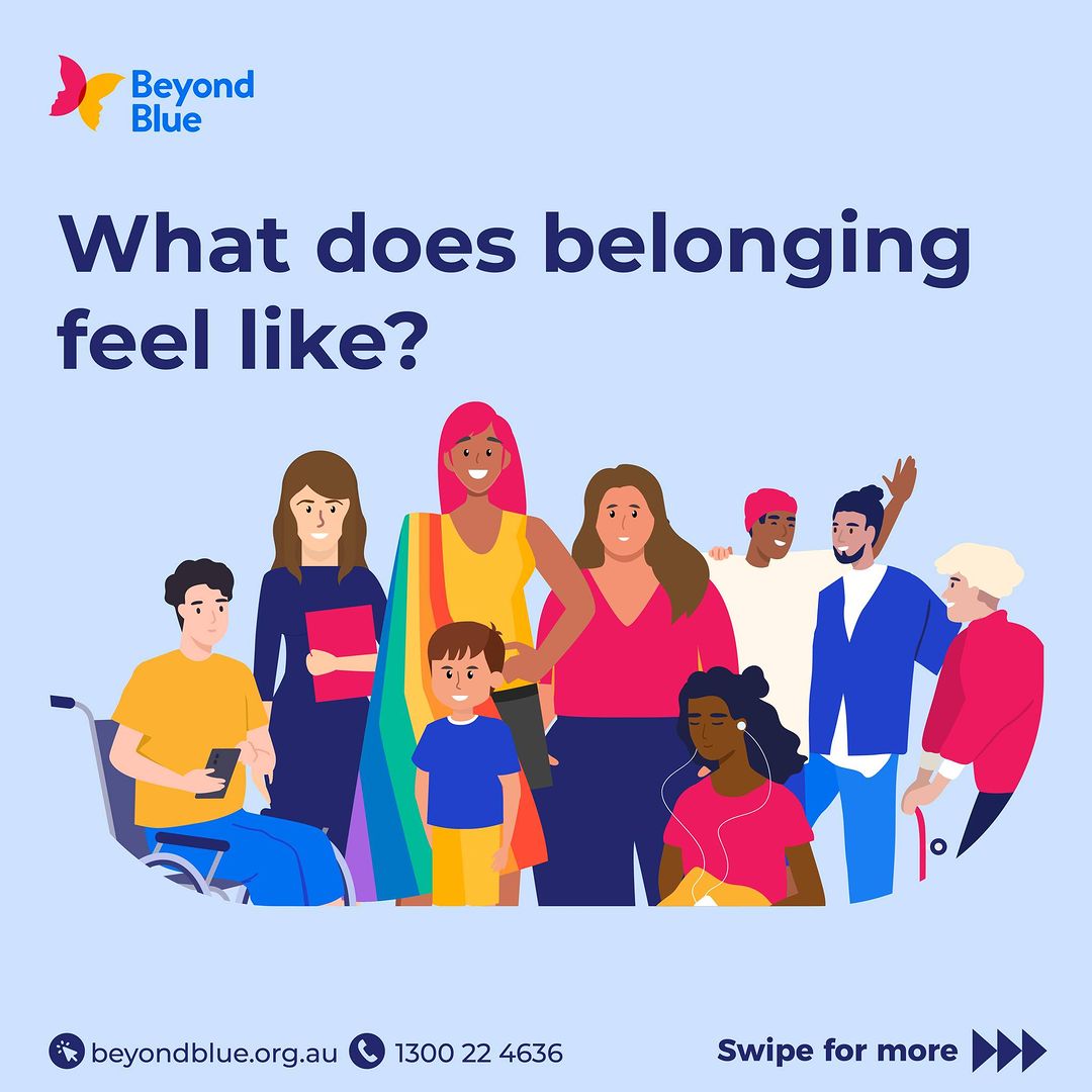 An illustration of a group of people. What does belonging feel like?
