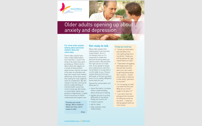 Older adults opening up about anxiety and depression fact sheet