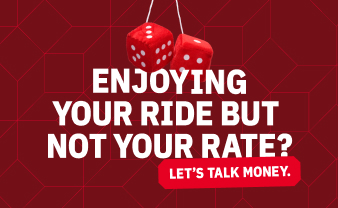 auto loan rate promotion featuring fuzzy dice
