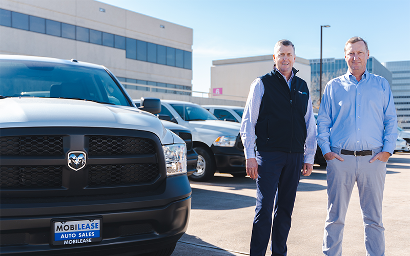 Mobilease owners, Peter and Luke Johnson outside of their corporate offices.