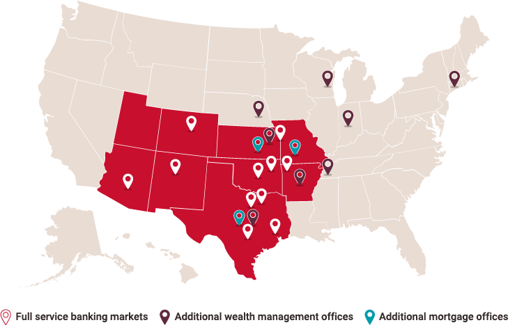 BOK Financial map with locations