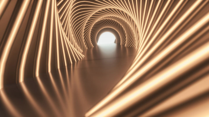 Concept illustration of rotating golden tunnel