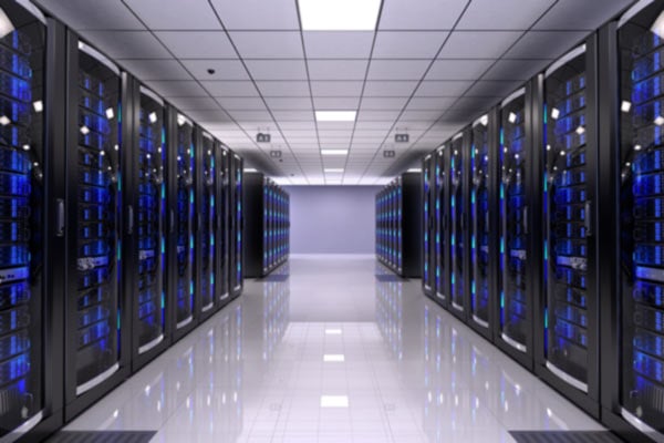 Server racks that are properly maintained with great cable organization in a medium size data center.
