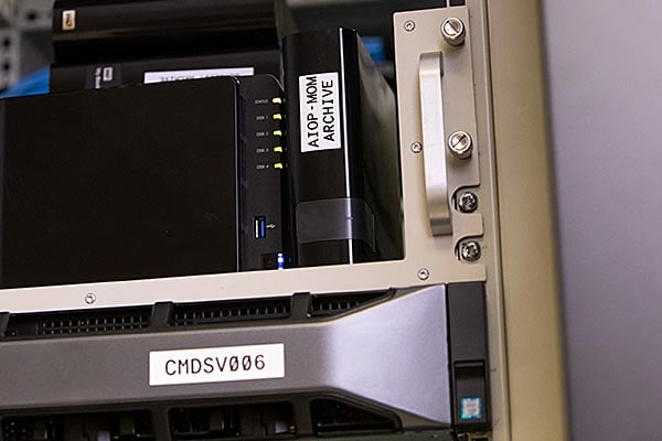 A server rack in a data center following proper cooling data center temperature guidelines.