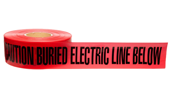 A roll of underground warning tape with words &quot;caution buried electric line.&quot;