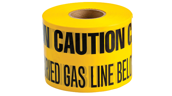 A roll of yellow underground warning tape to indicate a buried gas line below.