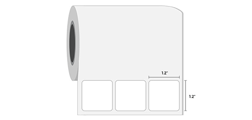 A diagram of a roll of labels indicating the height and width of the label.