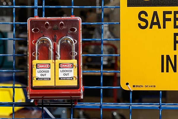 Brady 123426 Padlocks in a lockout box.