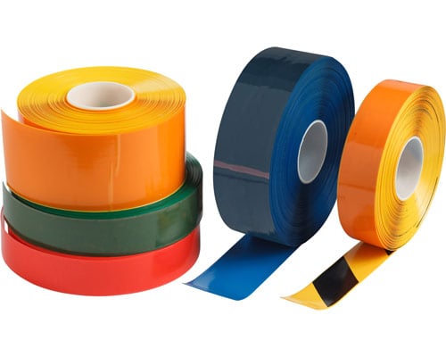 A collection of Brady&#x27;s Toughstripe Max Floor Marking Tape in various colors