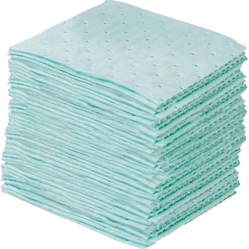 Light blue Brady universal plus chemical absorbent pad.