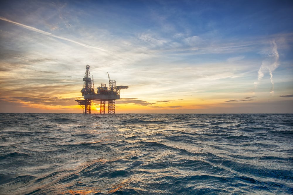 Image of Oil Platform in the Ocean at Sunset