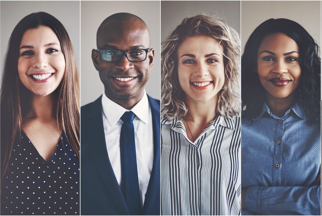 Group of 4 professional headshots to be used as LinkedIn profile pictures