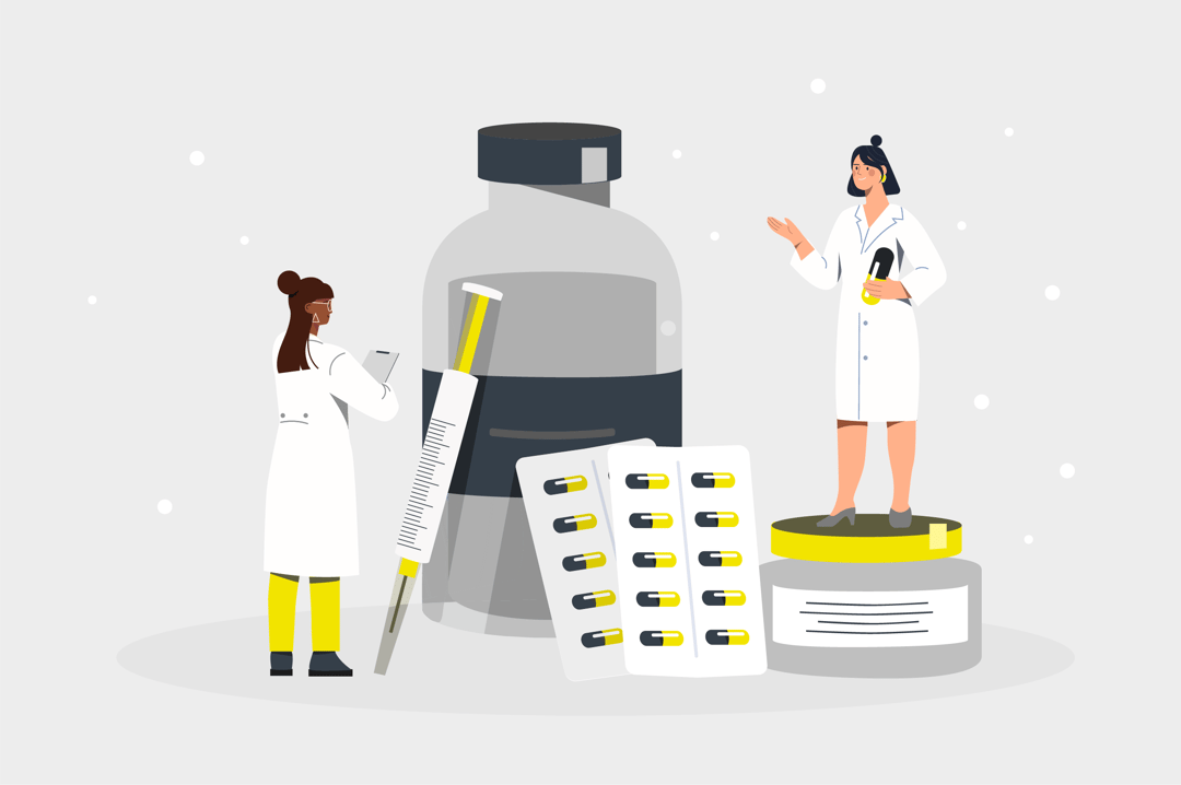 Vector illustration of concept of people working in pharmaceuticals