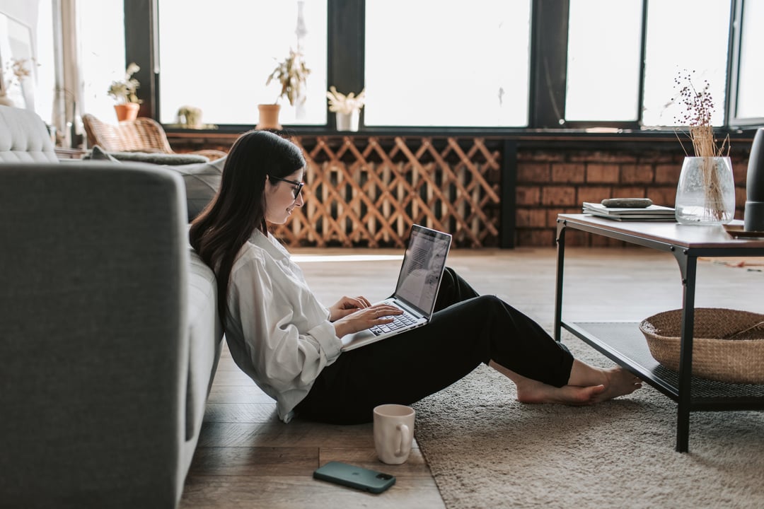 Woman working from home wide shot