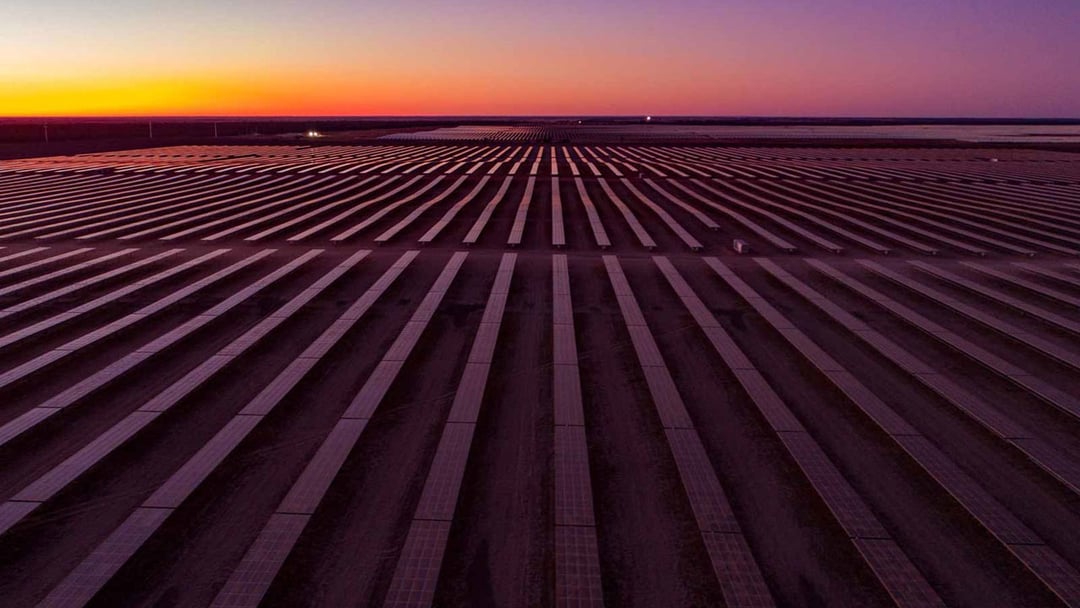 Limondale solar farm at sunset
