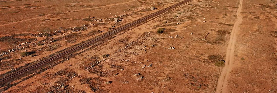 Trans-Australian Railway straight track across Nullarbor Plain