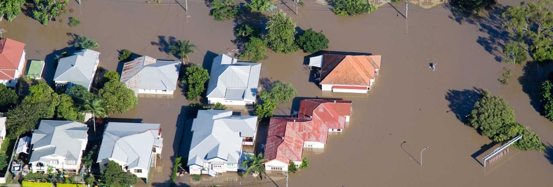 Residential houses submerged in water after 2011 Brisbane Floods