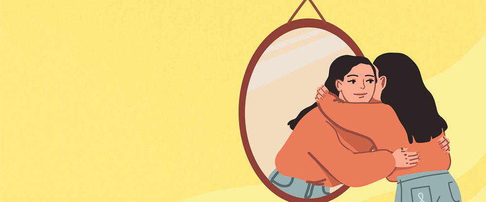 Woman hugging her reflection