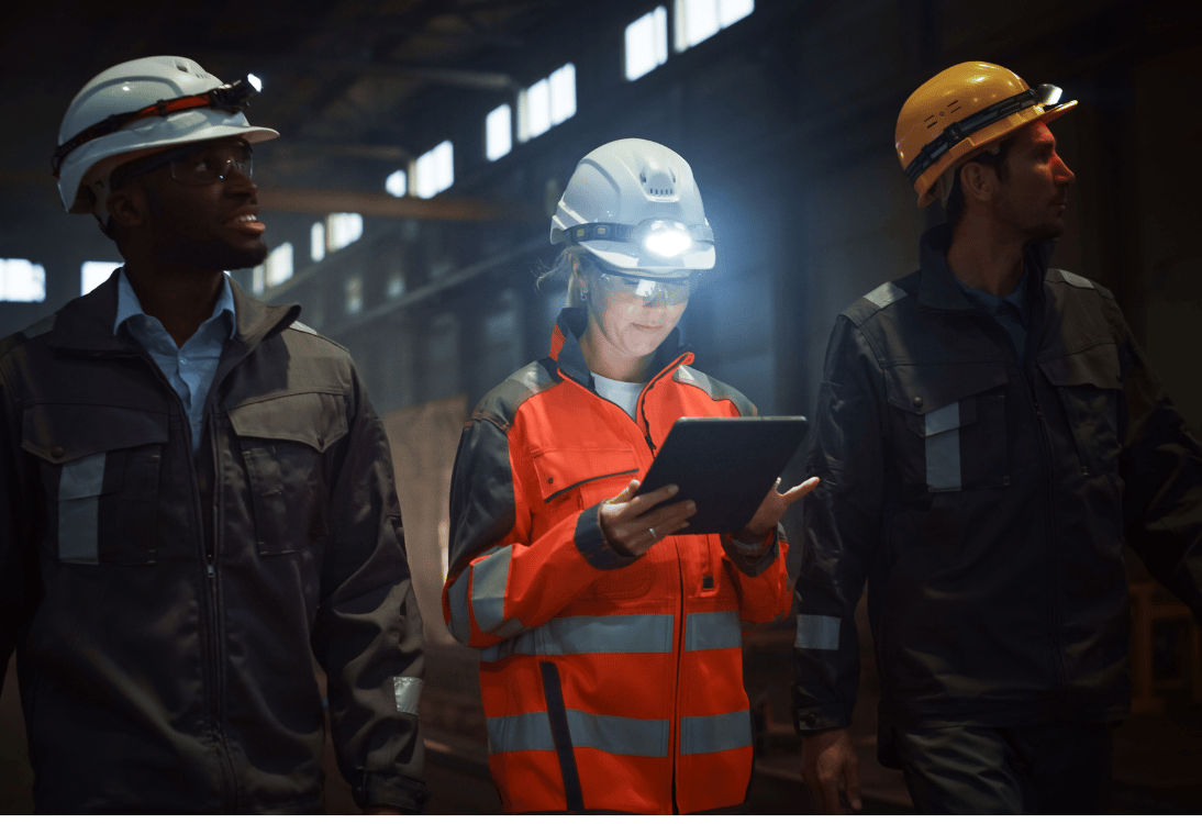 Engineers workers assessing mine conditions