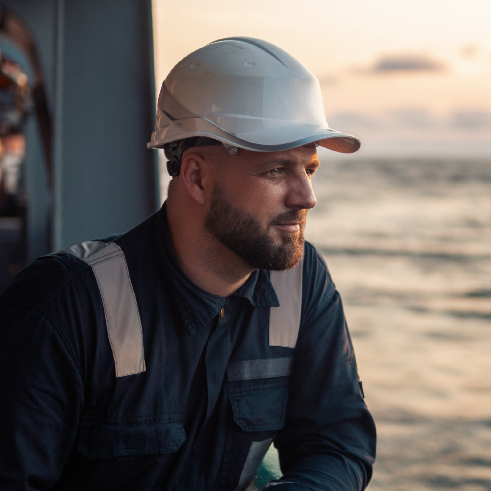 naval engineer on ship taking a break
