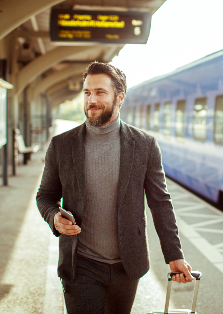 Man at a european train station
