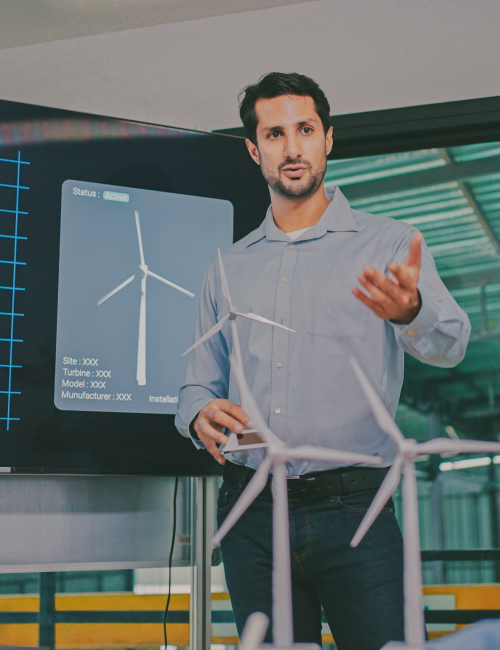 wind turbine engineer professional giving presentation