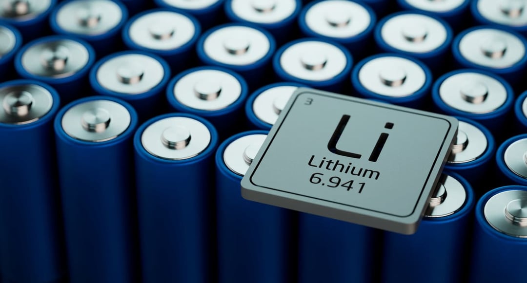 Lithium symbol on solid state lithium-ion batteries used as renewal source of energy