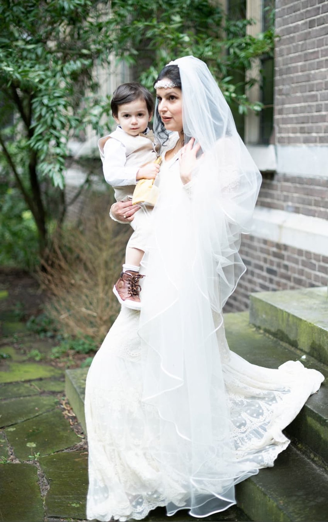 Bride with child