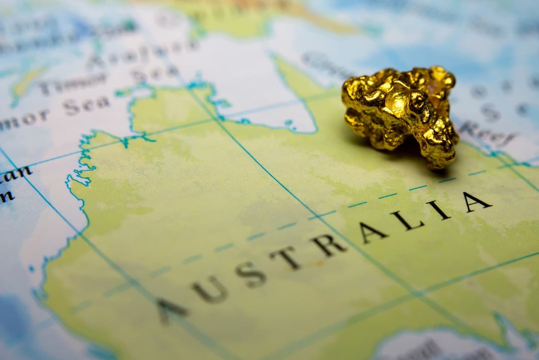 Piece of gold on map of Australia