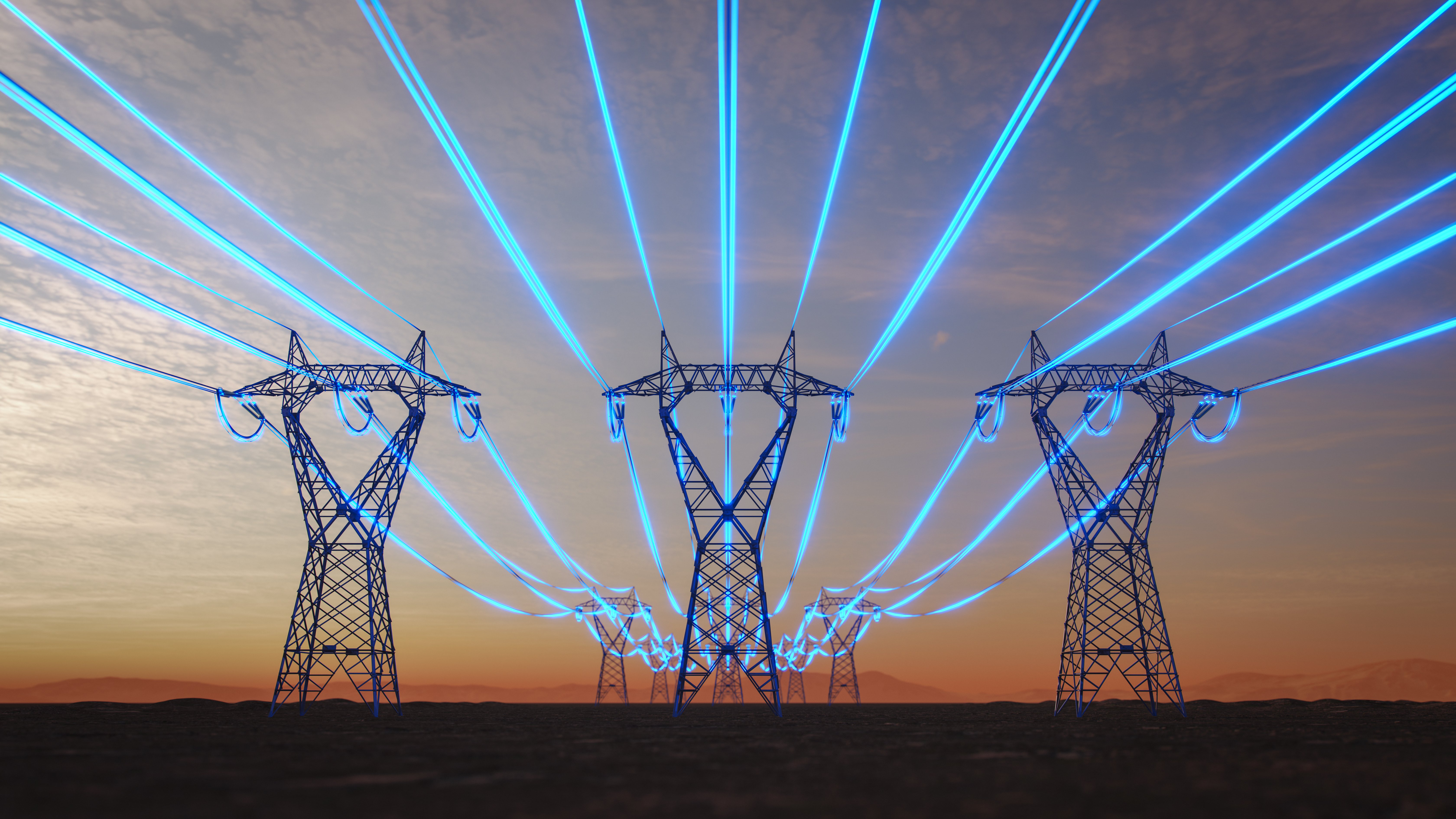 Grid modernization in the United States with transmission lines, renewable energy infrastructure, battery storage systems, and growing electricity demand