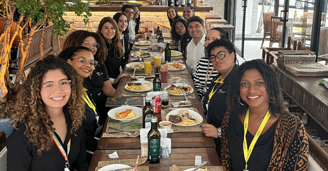 Our apprentices gather for lunch with our Brazilian recruitment leadership. 