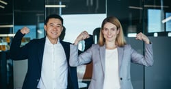 Support strong women in workplace pose for International Women's Day