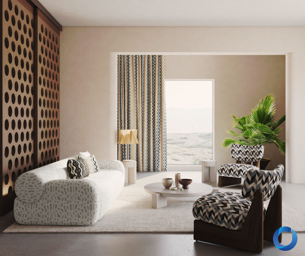Modern geometric patterned curtains for stylish contemporary interiors. Riverside Collection