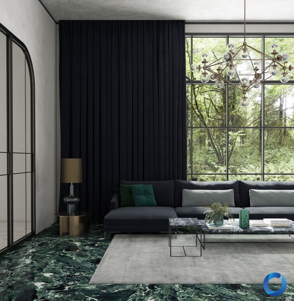 Luxury black blackout curtains for modern elegant interiors. Verbier Collection