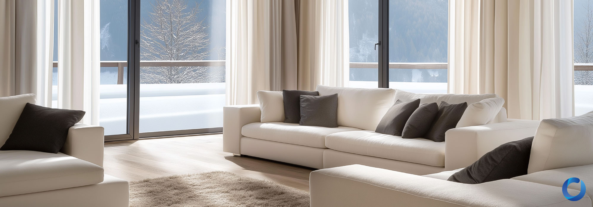 Floor-to-ceiling European curtains in elegant living room