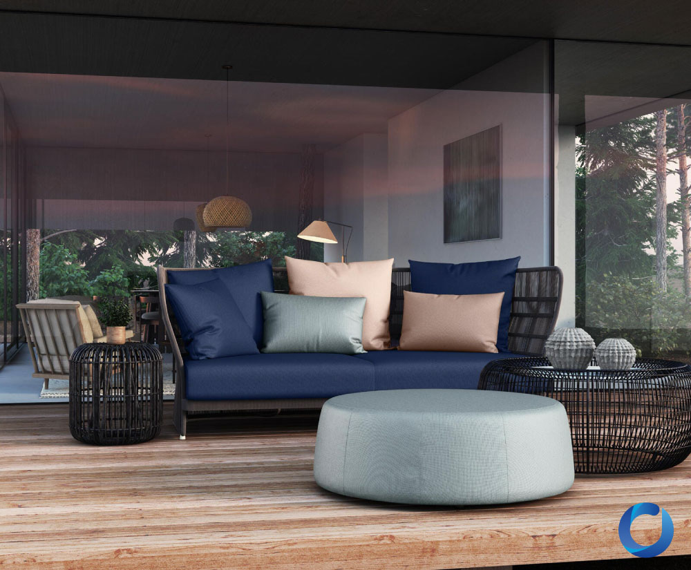 Stylish outdoor lounge with cozy seating and modern decor. Sit Out Collection
