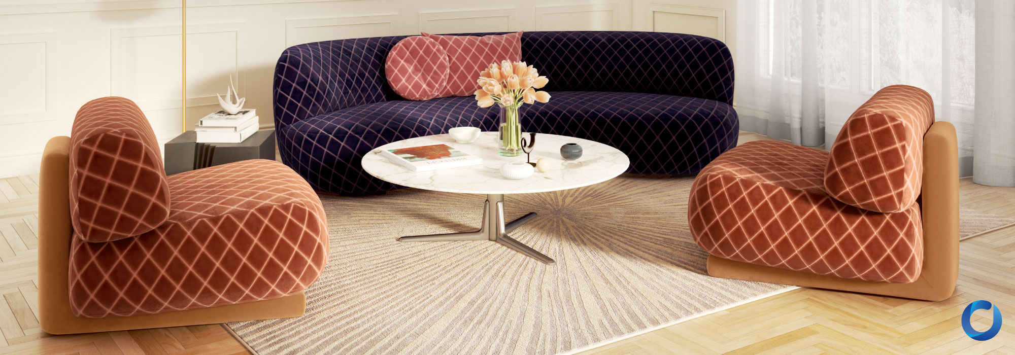 Luxury velvet sofas with European designer fabric upholstery, Pantheon Collection