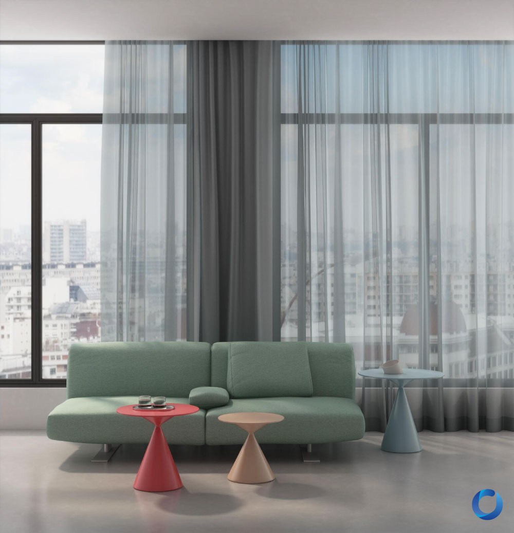Urban living room with sheer grey curtains and modern sofa. Urban Collection