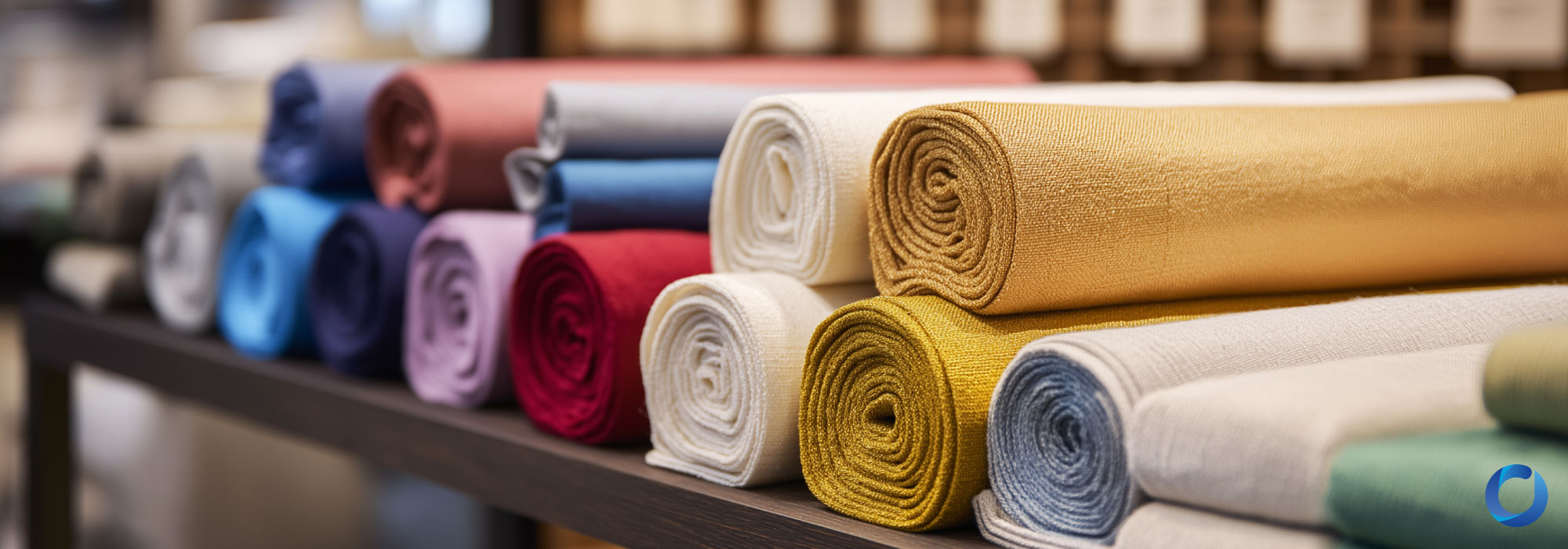 Colorful fabric rolls displayed in Singapore textile store