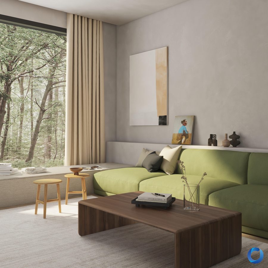 Wave pleat curtain styling in a modern bedroom, Wisdom collection