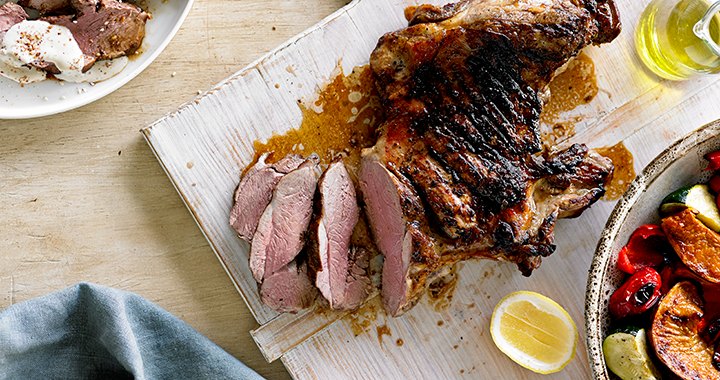 BBQ Lamb and Roast Vegetable Salad with Tahini and Dukkah