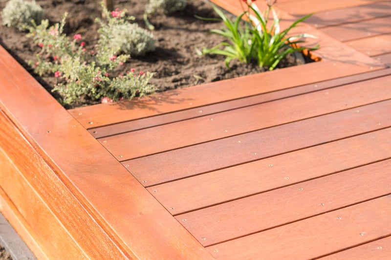 completed deck with plants.
