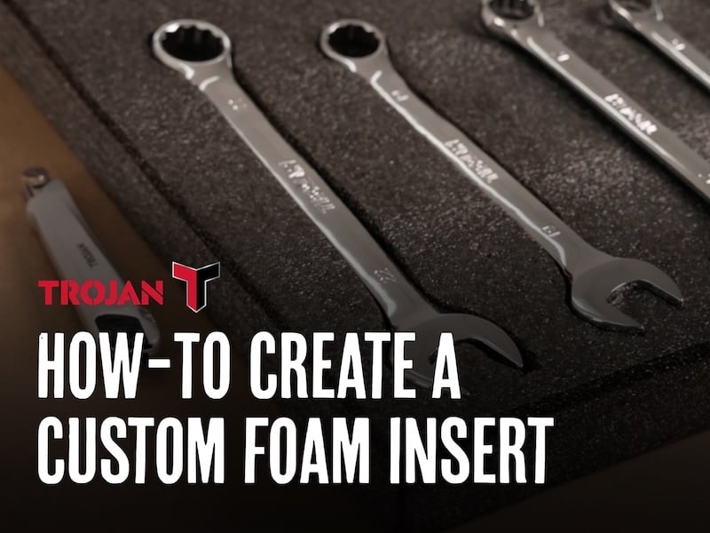 Spanners on a black matt with "How-to create custom foam insert" text in the foreground