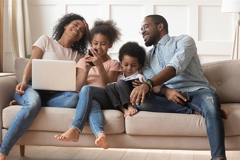 Family sitting on the couch