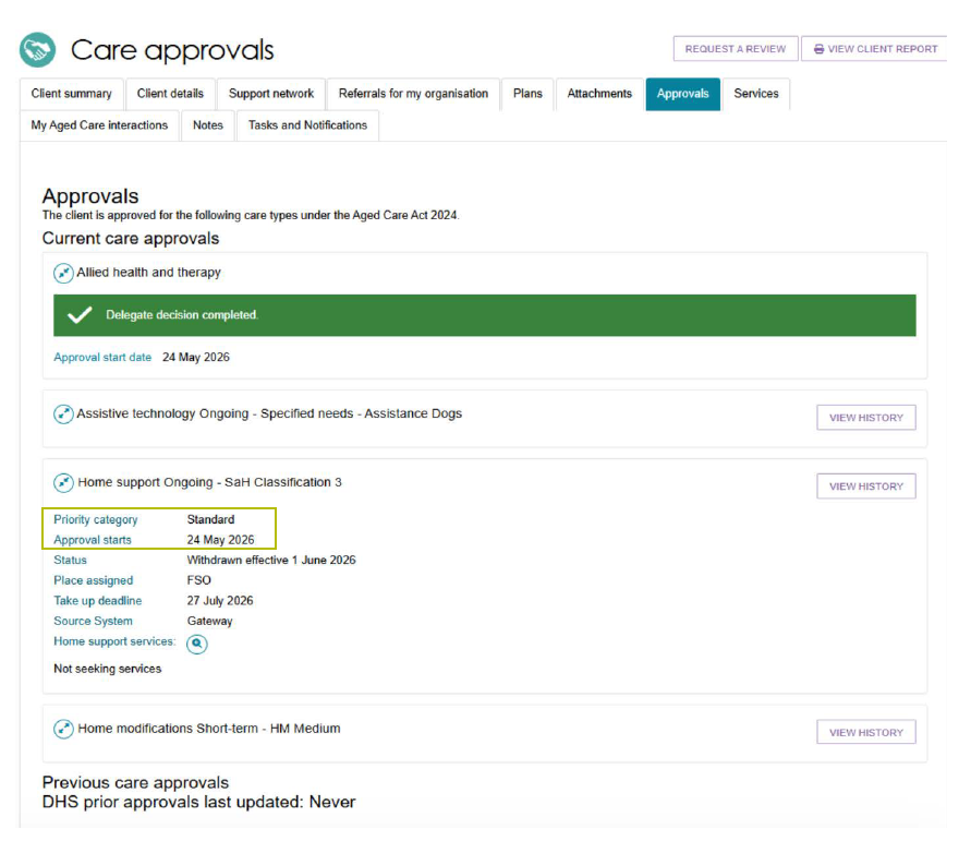 Care approvals