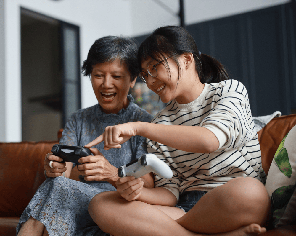mother and daughter playing a game
