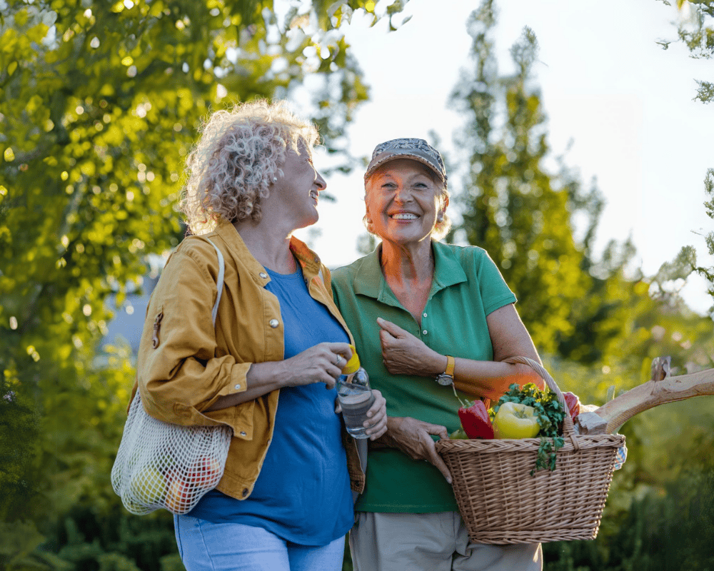 Mother and daughter coming back from supermarket