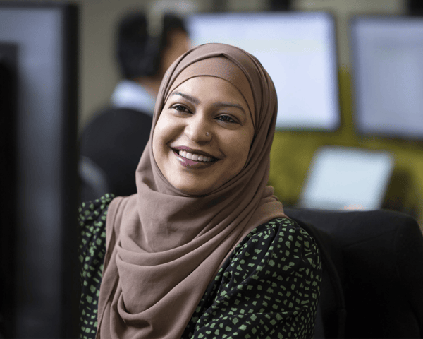 Challenger employee smiling