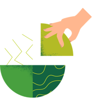 Hand holding a piece of pie chart