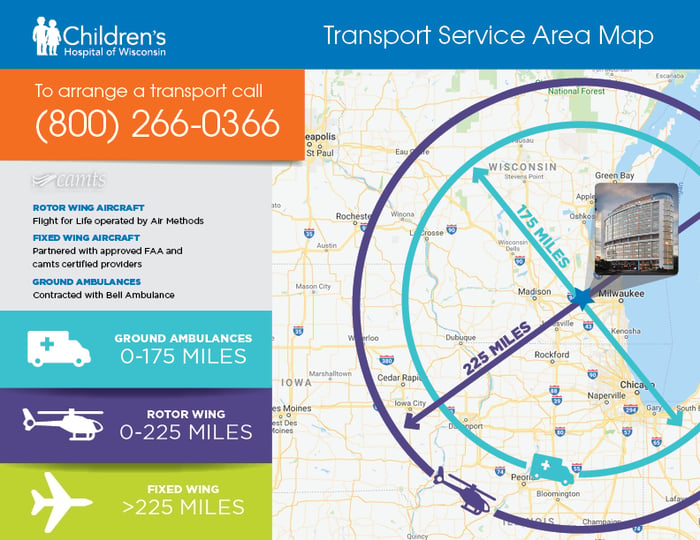 Transport Coverage Map of Children's Wisconsin